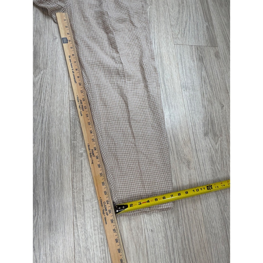 Eileen Fisher Petite Organic Linen Gingham Check Tapered Pants Tan White PL - Picture 5 of 6